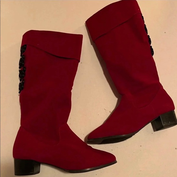 Classique Red Corduroy & Black Satin Ribbon WMNS Boots SZ: 9 - Picture 2 of 7
